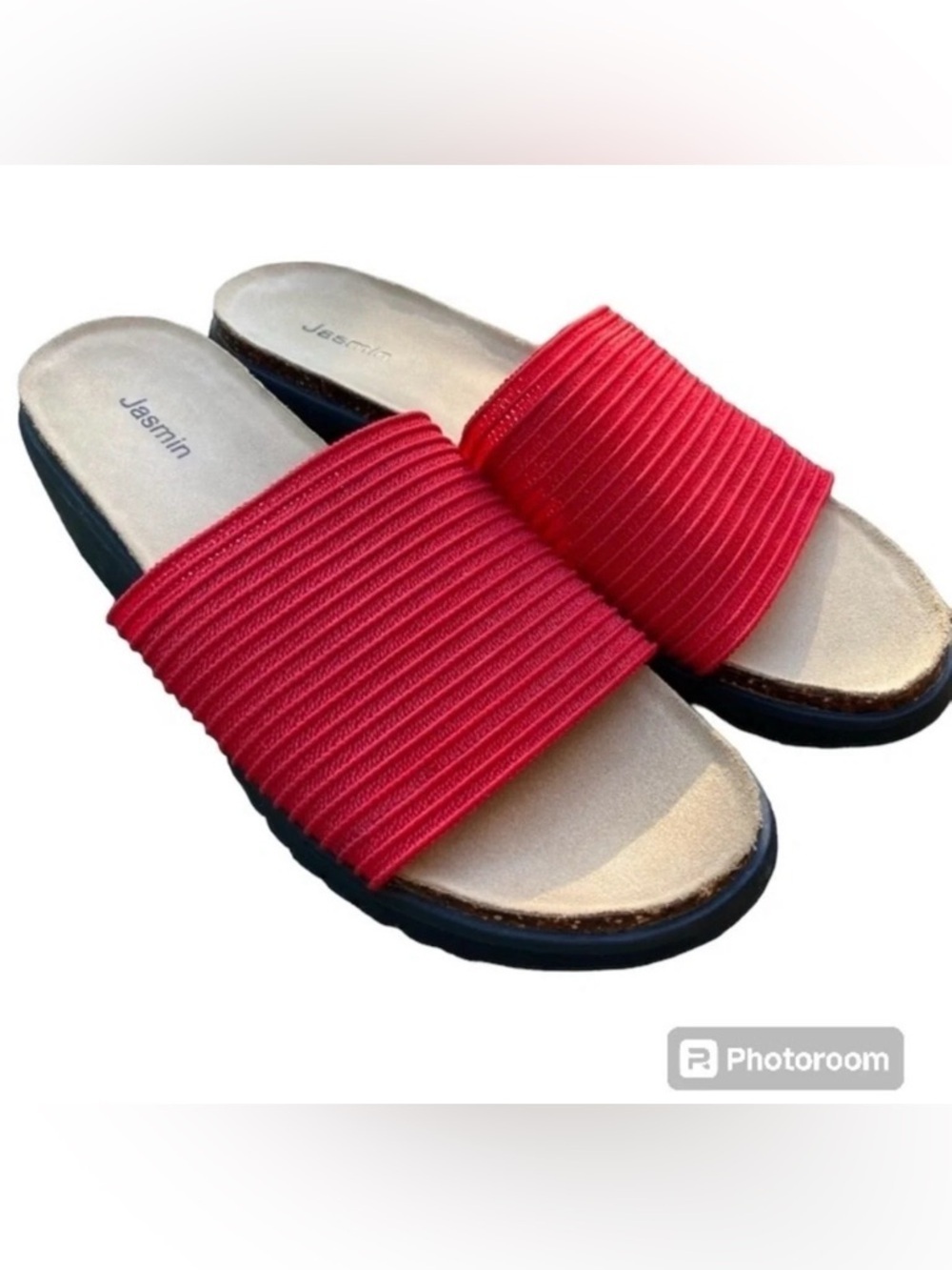 Jasmin Red Woven Elastic Straps Slip On Wedge Slide Sandals Size 10
